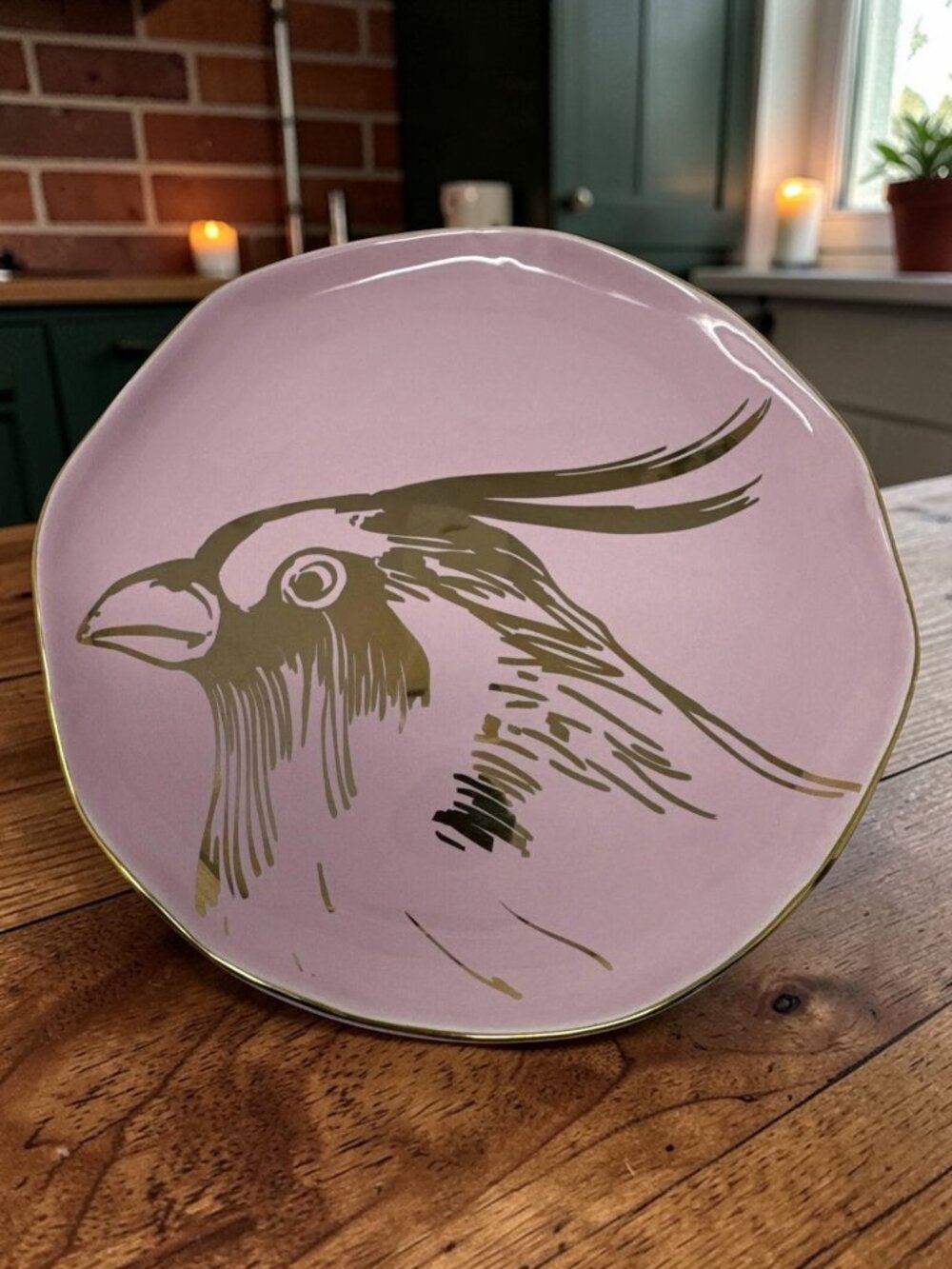 Set of 4 Rare Arlington Designs Bird Plates - Pink with Gold Scalloped Rim